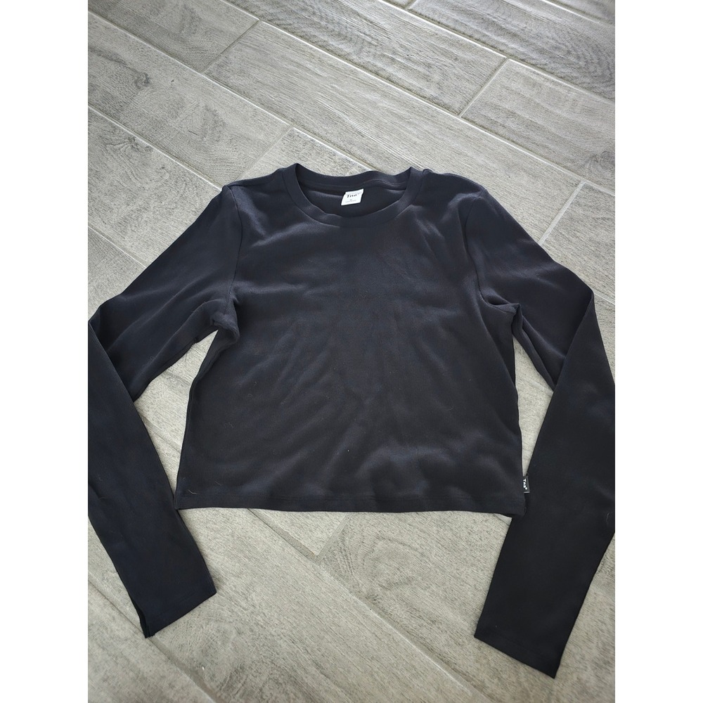 Tna Aritzia Homestretch Crew Womens XL‎ Black Ribbed Cropped Long Sleeve